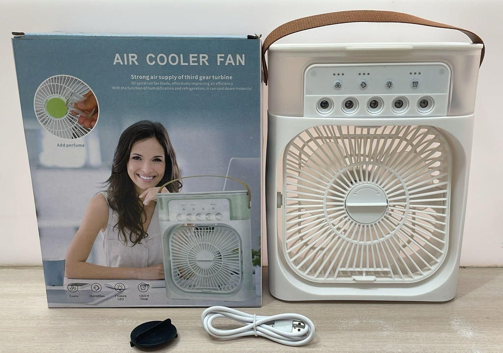 CoolMist Pro™ Portable Air Cooler Fan with Mist Spray, 7-Color LED Light & 3 Speed Modes (600ml Water Tank)